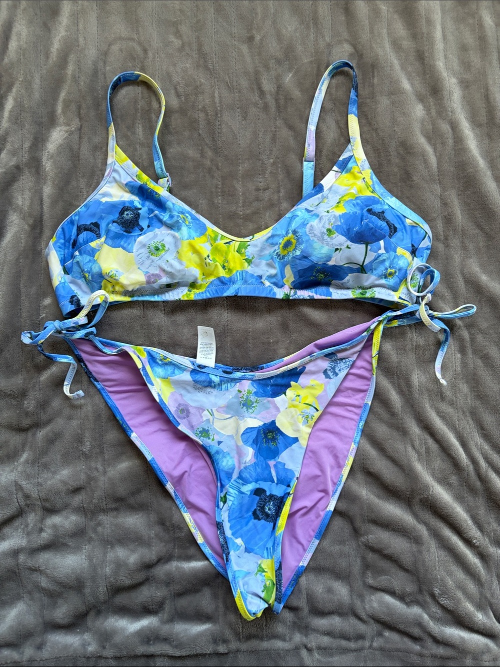 Aerie Floral Tie-Side Bikini Set in Blue, Yellow & Lavender XXL